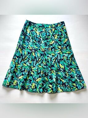 RQT Skirt Size M Aqua Green/Blue Midi A-line Side Zip Cotton